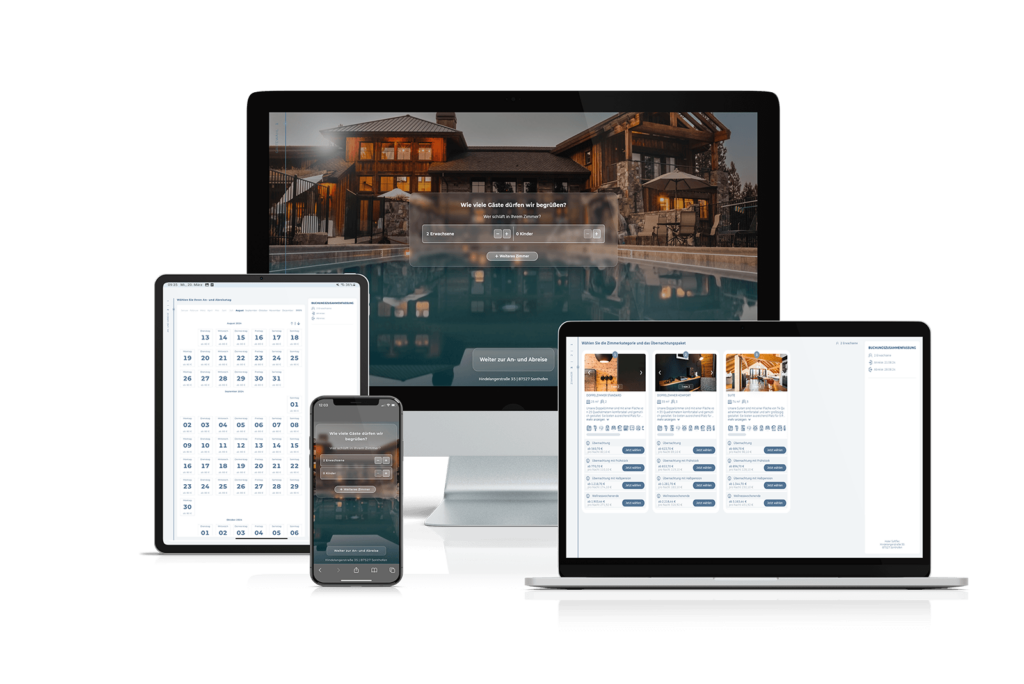 Mit dem Online Buchungssystem der Cloud Hotelsoftware stärken Sie den Direktvertrieb Ihrer Hotelzimmer - verfügbar auf allen Geräten.