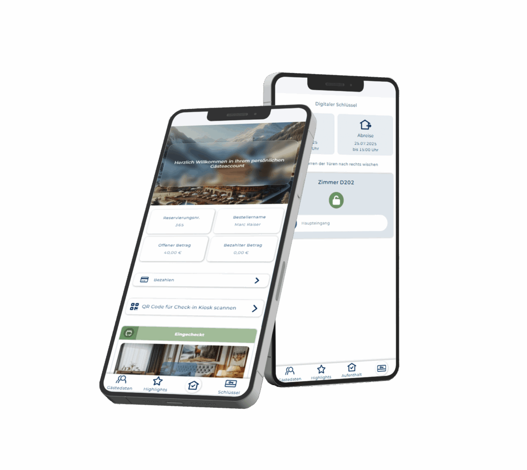 Mit der digitalen Türöffnung öffnen Gäste das Hotelzimmer kontaktlos per Smartphone mit dem digitalen Schlüssel des Gäste Accounts.